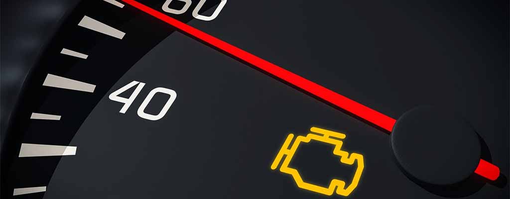 Fotografija prikazuje rumeno lučko za motor, ki se prižge, ko je nujna menjava olja.